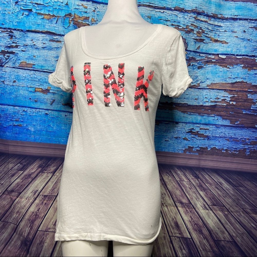 3/$25 Pink Victoria’s Secret white tee bling